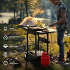 ROVSUN 2 Burner Portable Propane Griddle with Nonstick Enameled Tray, 20000 BTU Rolling Flat Top Gas Grill with Electronic Ignition, Side Shelves & Regulator for Outdoor Cooking Camping BBQ Tailgating