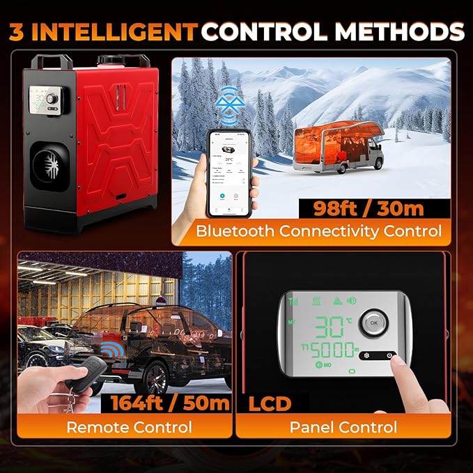 Diesel Heater 12V/24V/110V 8KW APP Remote Control Parking Air Heaters All in One Fast Heating with Muffle Silencer for Campers RV Truck Boat Bus Car Trailer Garage Home Tent
