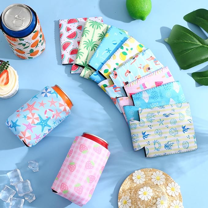 18Pack Summer Can Cooler Sleeves, 12 oz Neoprene Insulated Beer Can Drink Covers Holders Bottles Beverage Coozies for Bachelorette Beach Picnic Party Favors