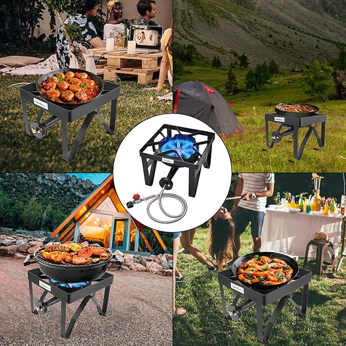Vivicreate High Pressure Propane Gas Outdoor Burner Stove Cooker Burner Grill 185000 BTU power with Regulator and Hose parrilla de gas estufas de gas para cocinar afuera