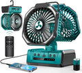 Dual Head Portable Rechargeable Fan 20000mAh Battery Powered Fan Camping Cordless with 360° Air Delivery, LED Lantern & Remote, Auto Oscillation, Battery Operated for Tent Office Travel Picnic Jobsite