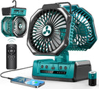 Dual Head Portable Rechargeable Fan 20000mAh Battery Powered Fan Camping Cordless with 360° Air Delivery, LED Lantern & Remote, Auto Oscillation, Battery Operated for Tent Office Travel Picnic Jobsite