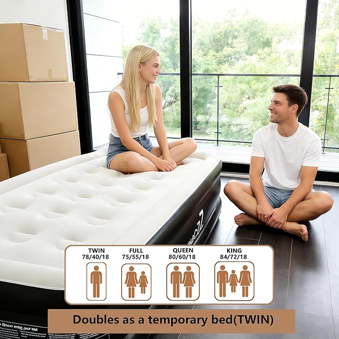 air Mattress, 18-inch Thickened Twin air Mattress, Suitable for Home use, Camping and Travel, Features Quick Inflation and deflation to Save You time