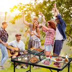 BRIAN & DANY 3x2 FT Folding Grill Table Camping Table, Metal Portable Picnic Table, Lightweight Height Adjustable Foldable Table for Outdoor, Black