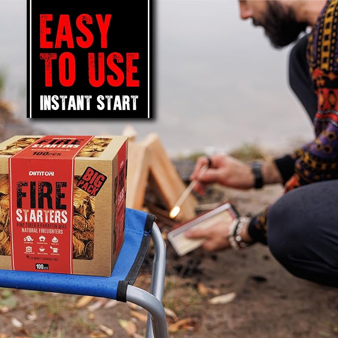 100 pcs Fire Starter - Natural Fire Starters for Campfires, Fire Pit, Pizza Oven, Fireplace, Smoker, BBQ, Pellet Stove & Wood - Fire Starters for Grill, Charcoal Starter