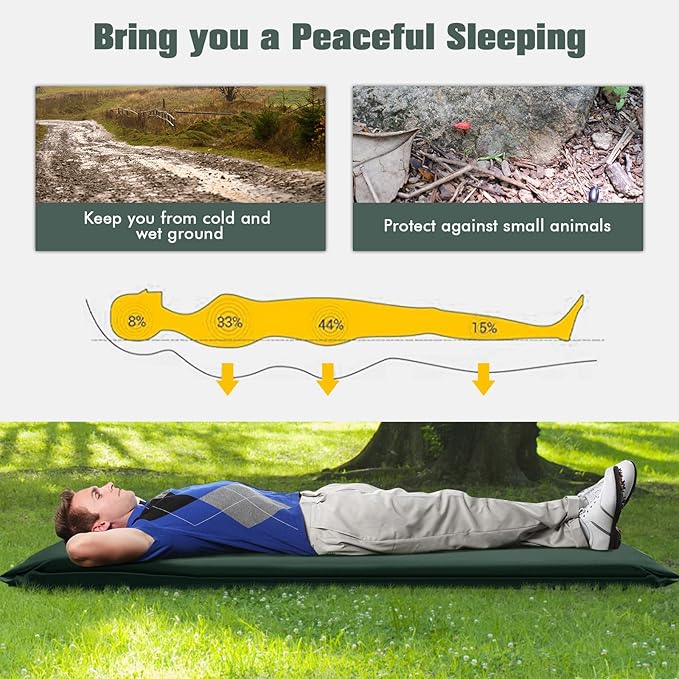 Tangkula Self Inflating Sleeping Pad, 3 Inch Inflatable Camping Mattress Pad with 9.5R Value, Insulated Foam Camping Mat with Pillow, Lightweight Camp Sleep Pad for Backpacking, Car, Tent