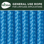 TECEUM Rope – 90 Feet x 1/4 Inch (7mm) – Sky Blue – Strong All-Purpose Utility Rope – Camping, Crafting, Flag Pole, Indoor & Outdoor – Polypropylene Nylon Poly Lightweight Diamond Braided Cord