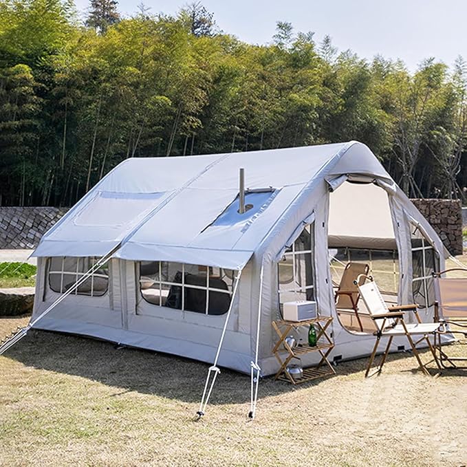 Inflatable Tent with Pump, Easy Set up Inflatable Camping Tent for 2-8 Persons, 4-Season Inflatable Tent, Glamping Outdoor Air Blow Up Tent, Family Camping Tent Grey2