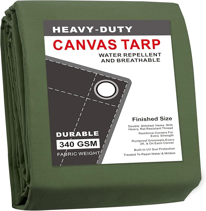 CARTMAN Finished Size 5x7 Feet Canvas Tarp with Rustproof Grommets, Heavy Duty Multipurpose Tarpaulin Cover for Canopy Tent, Roof, Camping, Woodpile