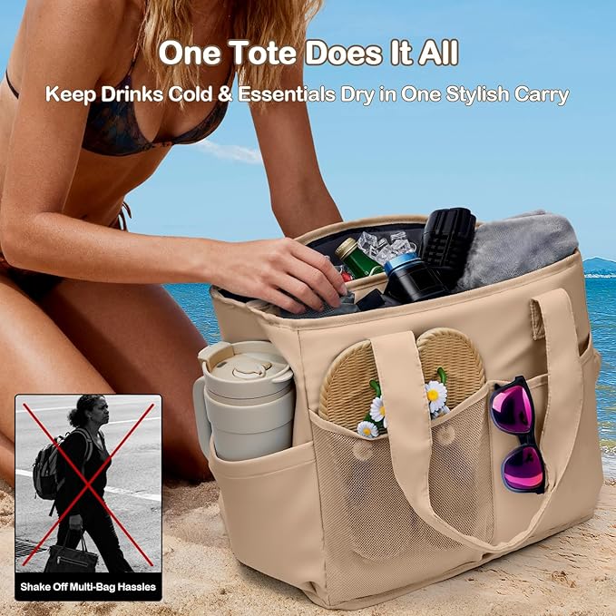 Odoland Soft Cooler Bag, Collapsible Leakproof Insulated Cooler Bag with Multi-Pocket Design, Portable Soft Side Cooler Backpack for Beach, Picnic, Camping, Travel and Daily Use for Women