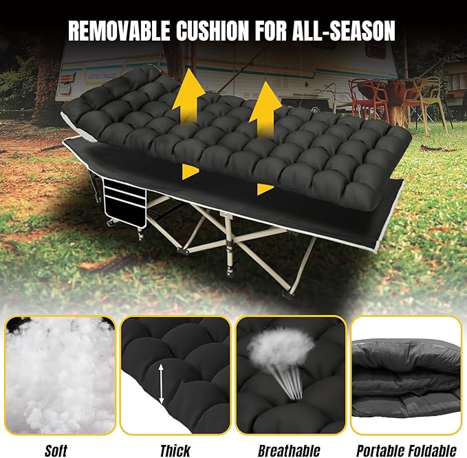 YELLOW JACKET Camping Cot with Mattress for Adults, Upgraded 32" Wide Folding Sleeping Cot, Portable Camping Cot with Carry Bag, Cot for Camping 600lbs Max Load, Home,Office,Travel
