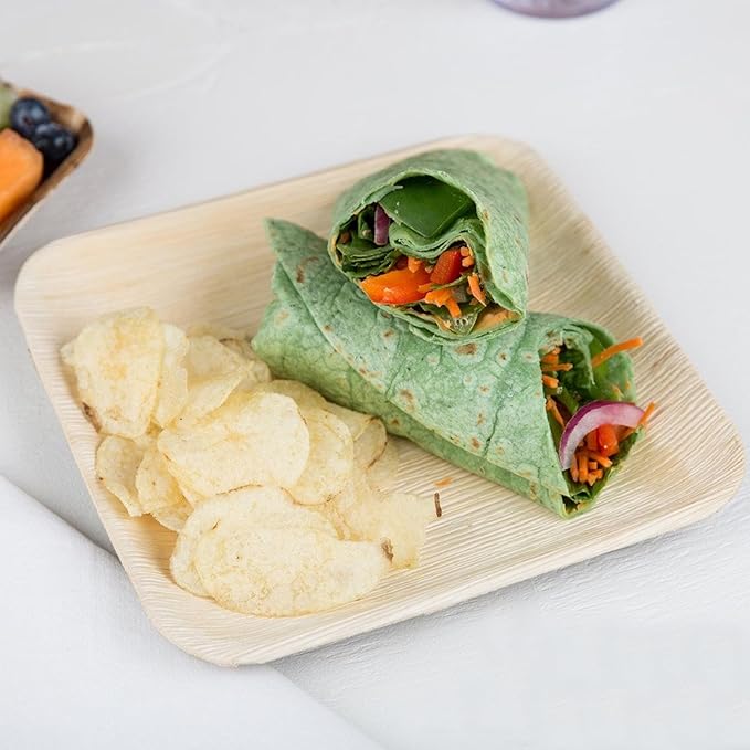 Raj Palm Leaf Plates [100-Pack] 6" Square Plates like Bamboo plates Disposable, Strong, Decorative Compostable Tableware for wedding, Lunch, Dinner, Birthday, Camping, Outdoor BBQ, Picnic