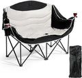 Double Camping Chairs,Oversized Foldable Camping Chairs with Cup Holders Heavy Duty Loveseat Couch for Adults Suitable for Indoor Outdoor Beach Support 600 lbs（Black/White）