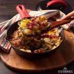 Cuisinel Cast Iron Skillets Set with Lids - 8"+10"+12"-inch Pre-Seasoned Covered Frying Pan Set + Silicone Handle and Lid Holders + Scraper/Cleaner - Indoor/Outdoor, Oven, Stovetop, Fire Safe Cookware