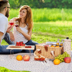 HappyPicnic Picnic Basket for 2, Handmade Wicker Picnic Set with Folding Table and Waterproof Blanket, Large Insulated Picnic Basket with Wine Bag & Cutlery Kit for Picnic, Camping, Holidays (Flower)