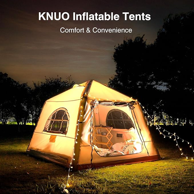 2025 Upgraded Waterproof Inflatable Camping Tent, Large Blow-Up Air Tent, No Assembly Needed Luxury Glamping House, Oxford Fabric