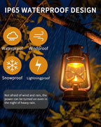 Vintage Battery Operated Lanterns 2 Pack, IP65 Waterproof Antique Outdoor Lantern with 2 Modes (Steady & Flickering) - Hanging Rustic Decor for Garden, Camping, Patio, Emergency