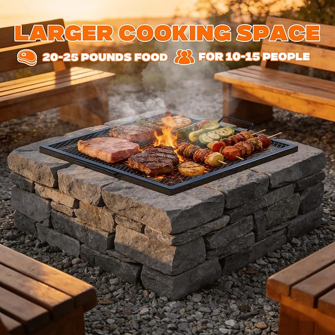 onlyfire Square Fire Pit Grill Grate, Heavy-Duty Steel Grate with Heat-Resistant Coating, Diamond Mesh & X-Marks Design for Outdoor BBQ, Camping, Backyard Gatherings - 30 inch