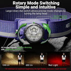 NEXTORCH eStar 1300 Lumens Headlamp Rechargeable, Running LED Headlight Extra Lightweight with Red Light, Waterproof Headband for Outdoor Camping Hiking Working, 2*1200 mAh, USB-C Charging, Purple