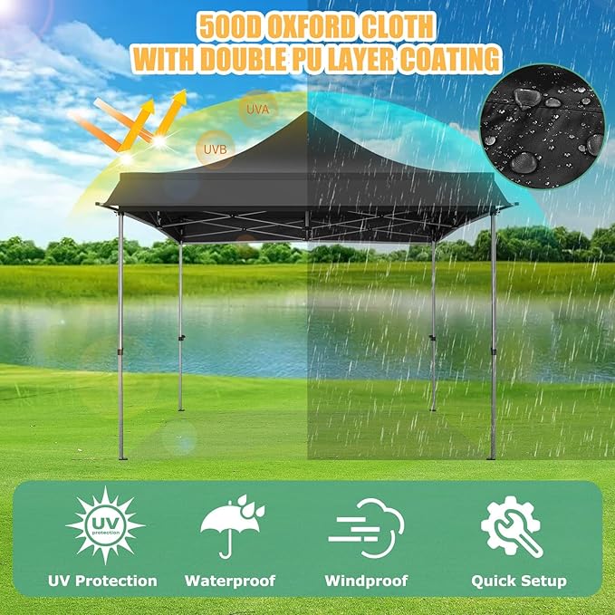 COBIZI 10x10 Pop Up Canopy Tent with Awning,Heavy Duty Canopy UPF 50+ All Season Wind Waterproof Commercial Outdoor Street Vendors Party Tents for Parties Canopy with Carry Bag(10 x 10 ft Black)
