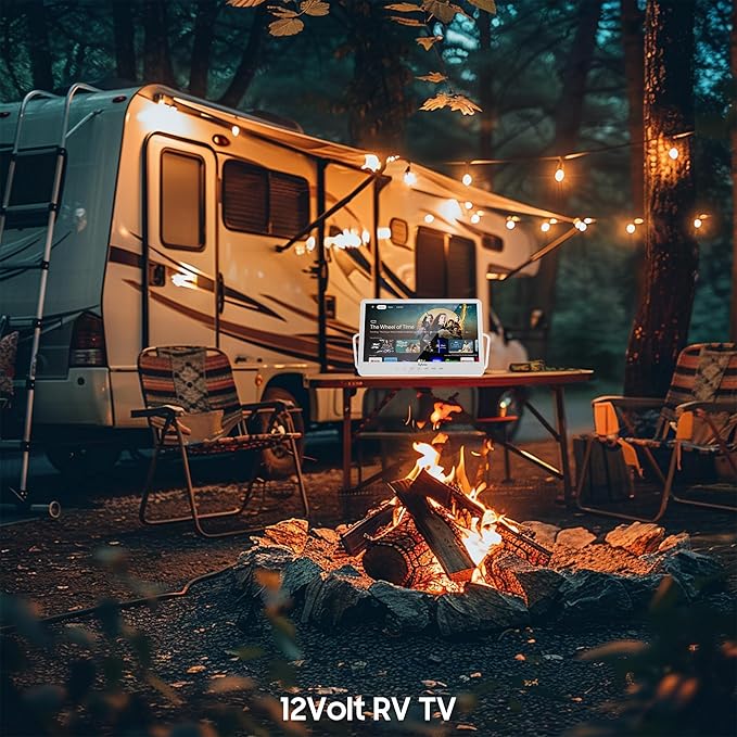 SYLVOX 15.6'' Portable Smart TV 12 Volt Television, 10000mAH Battery Powered IP66 Waterproof Dual Speakers Wireless WiFi 300nits Small Outdoor TVs, for RV Camping Pool Bathroom Kitchen Bedroom