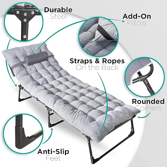 ZONETECH Folding Cot & Pad Mattress 4 Position Adjustable Portable, Premium Quality for Adult and Kids-Perfect for Camping, Travel, Patio, Beach, Indoor & Outdoor Activity (3-Pack)