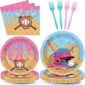 96 Pcs Ice Cream Drip Baseball Party Supplies Baseball Ice Cream Drip Party Plates and Napkins Sport Theme Tableware Dinnerware Set for Team Gift Sport Birthday Camping Baby Shower Parties Favors