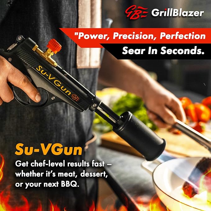 Grillblazer Su-VGun Propane Torch with Hose – High Power 240,000+ BTU Flame Thrower Gun for Instant, Steak Searing, Charcoal Ignition, Backyard BBQ, Campfire, Outdoor Cooking – Handheld Blowtorch