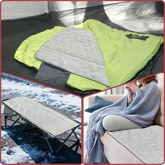 Heated Sleeping Bag Pad, Heated Sleeping Bag Liner, 3 Heating Zones,Heated Sleeping Bag Insert for Camping、Sofa、Chair