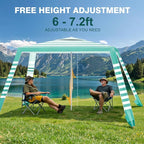Rhino Valley Beach Cabana, 8 * 8FT Beach Tent UPF50+ Protection, Easy Setup Beach Canopy Wind Resistant with Cup Holder, Compact Beach Shade Foldable Beach Tent Sun Shelter, Green White