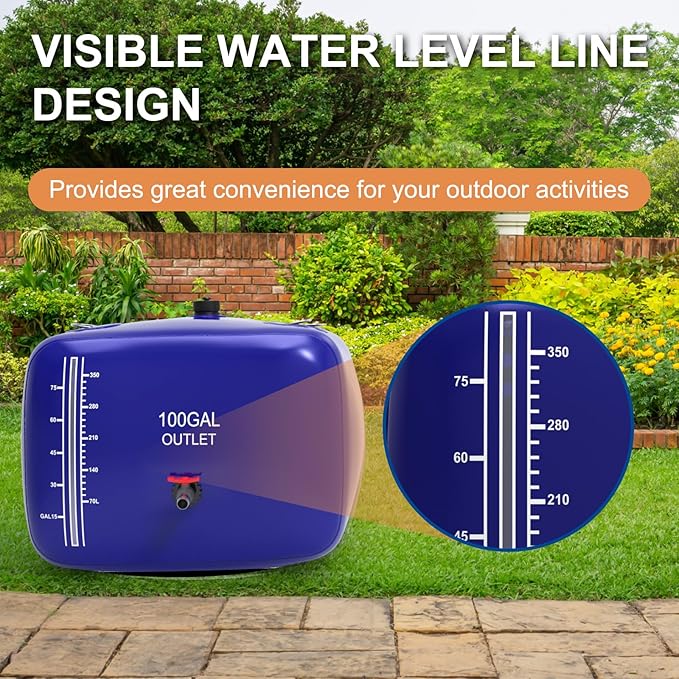 100 Gallon Water Bladder - 1000D PVC Water Storage Tank, Portable RV Collapsible Bladder Containers for Gardens, Camping, Emergency Situations, Blue