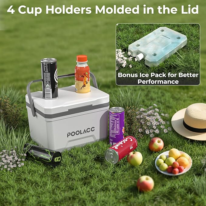Portable Personal Cooler, Poolside Ice Chest for Above Ground Pool or Spa - Fits Intex Pools, Hard-Sided Cooler with Bonus Ice Pack for Lunch, Drink, Camping, Picnic, Beach, Fishing