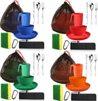 Scout Camping Mess Kit for Person Boy Scout Dishes Set Girl Scout Mess Kit with Mesh Bag Reusable Light Weight Eating Utensils Plastic Camping Cutlery Set for Travel Camp