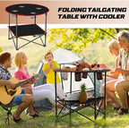 Soaoo 2 Pcs Folding Camping Table with 4 Mesh Cupholders 2 Tier Portable Folding Table Round Lightweight Fabric Compact Carrying Case Beach Table for Summer Outdoor Tailgating Fishing Hiking