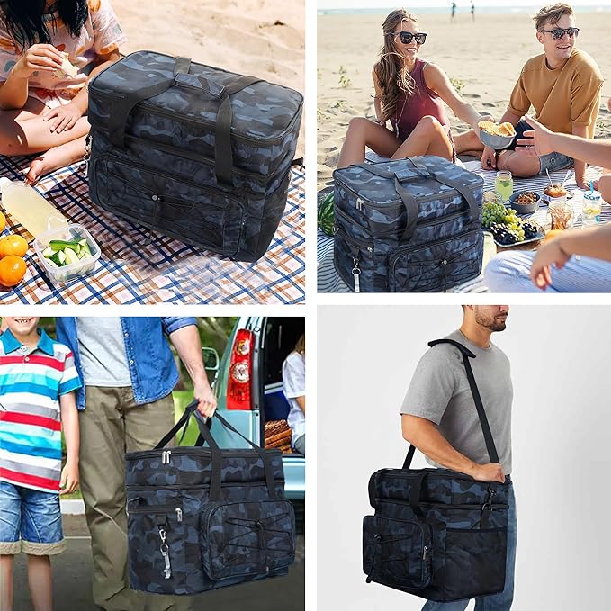 Soft Collapsible Insulated Sided Cooler - 60 Can Large Leakproof Picnic Beach Meal Prep Portable Travel Cooler for Shopping, Kayaking, Road Trips