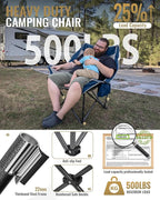 KingCamp Oversized XL Camping Chair, Heavy Duty 500lbs Folding Couch for Adults, Padded Large Comfortable Sofa Seat with Cooler Bag Cup Holder for Outdoor Sports Fishing Patio Lawn