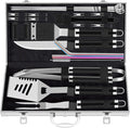 ROMANTICIST 25pcs Extra Thick BBQ Grill Accessories, Father's Day Grilling Gifts Set for Men Dad, Heavy Duty Grill Tools Utensils Kit with Spatula, Tongs in Aluminum Case for Birthday Black