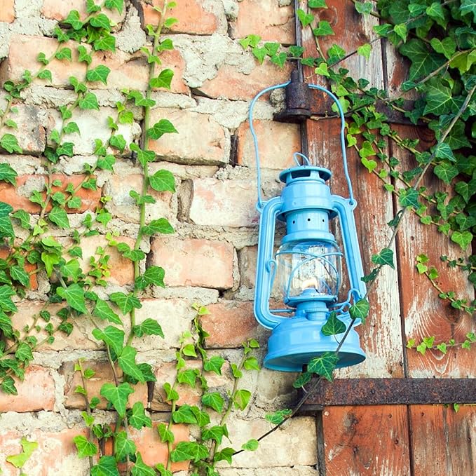 Feuerhand Outdoor Kerosene Fuel Lantern, German Made Weather Resistant Baby Special 276 Galvanized Hurricane Lamp for Camping or Patio, 10 Inches, Pastel Blue