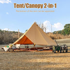 Cotton Canvas Bell Tent with Stove Jack, Roomy Yurt for Family Glamping Camping, 4 Season Tent with Zipped Removable Floor