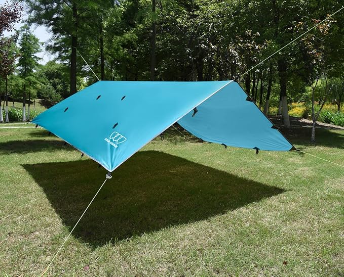 Gold Armour Rainfly Tarp Hammock, Premium 14.7ft/12ft/10ft/8ft Rain Fly Cover, Waterproof Ultralight Camping Shelter Canopy, Survival Equipment Gear Camping Tent Accessories (Sky Blue 14.7ft x 12ft)