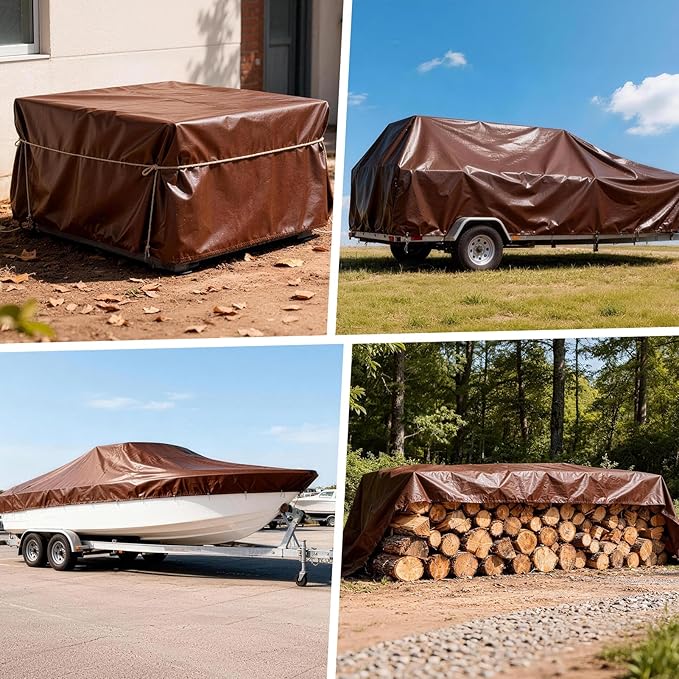Tarp 8x16FT, 16 Mil Heavy Duty Waterproof Tarp, Large Multipurpose Cover with Brass Grommets and Reinforced Edges, UV Resistant Thick Poly Tarps for Outdoor Camping Tent Pool Car Tent