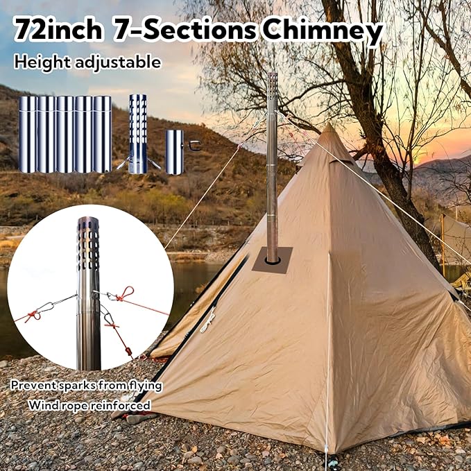 Wood Burning Stove,Tent Stove for Heating,Folding Portable Wood Stove for Tent,Cooking,Courtyard,Camping Stove include Chimney Pipes and Spark Arrestor, Black-LOGO