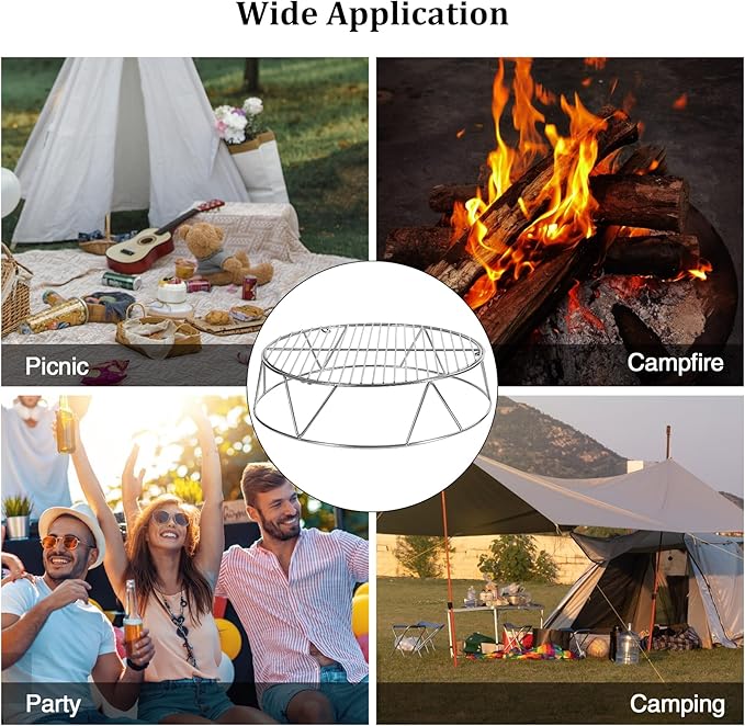 REDCAMP Campfire Grill Grate Top Shield for Solo Stove Bonfire 19.5'' Fire Pit, Stainless Steel Fire Pit Stand and Grill Cooking Grate,Round Cooking Grill Grate for Outdoor BBQ Campfire Picnic Party