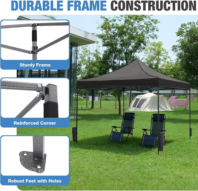 NEWBULIG 10x10 FT Pop Up Canopy Easy Up Tents for Camping Parties Events Beach Backyard Portable Outdoor Shelter Heavy Duty Instant Sun Shade with Sand Bags, Grey