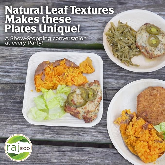 Raj Palm Leaf Plates [400-Pack] 10" Square Plates like Bamboo plates Disposable, Strong, Decorative Compostable Tableware for wedding, Lunch, Dinner, Birthday, Camping, Outdoor BBQ, Picnic…