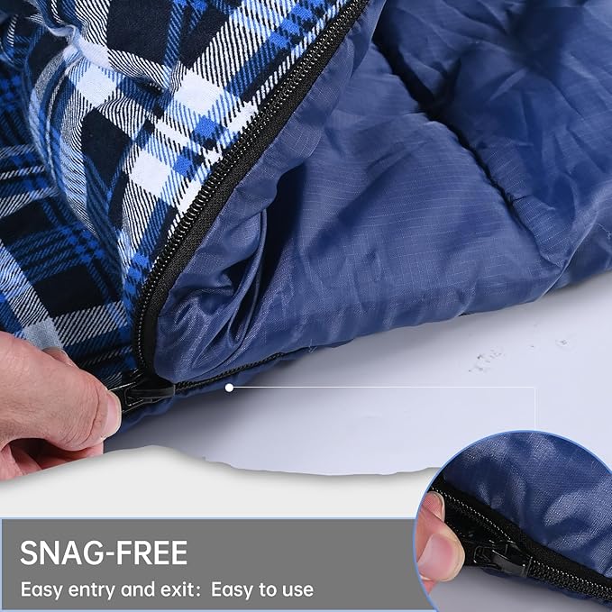 Double Sleeping Bag Cotton Flannel for Camping, Backpacking Or Hiking. Queen Size 2 Person Waterproof Sleeping Bag for Adults Or Teens. Lightweight with Compression Sack