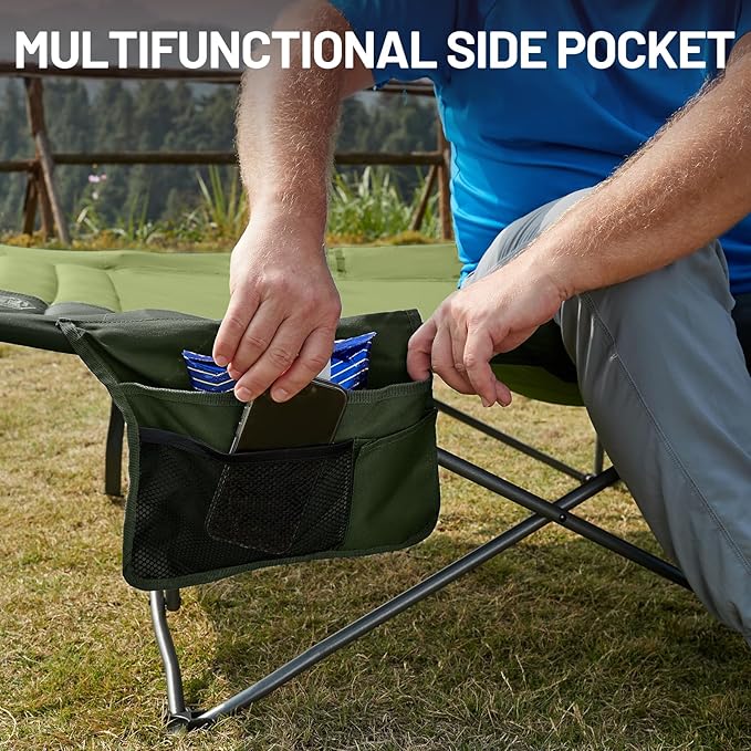 Timber Ridge 31.8" W Extra Wide Heavy Duty Camping Cot for Adult, Easy Set Up Oversized Sleeping Cot with Carry Bag for Camping, Travel and Outdoors, Support up to 450lbs, Green