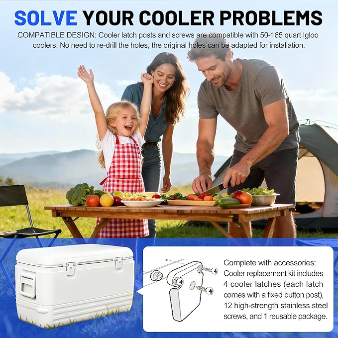 Cooler Latch Posts and Screws, High Strength Cooler Latch Replacement Parts - Latch Posts with Screws to Restore Ice Chest Seals and Enable Normal Cooler Operation.