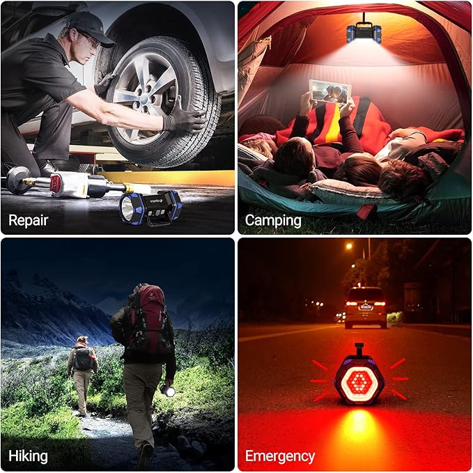Led Camping Lantern Rechargeable, Camping Flashlight 1500LM, 8 Light Modes, Camping Lights 4800 Capacity, Portable Bright Flash Light for Emergencies, Power Outages, Hurricane, (Blue 2Pack)