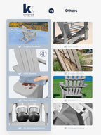 KINGYES Folding Adirondack Chair Set of 4, Dual Cup Holders & All-Weather HDPE, Wood-Like Patio Chair for Backyard, Camping, Pool & Fire Pit, Silver Grey